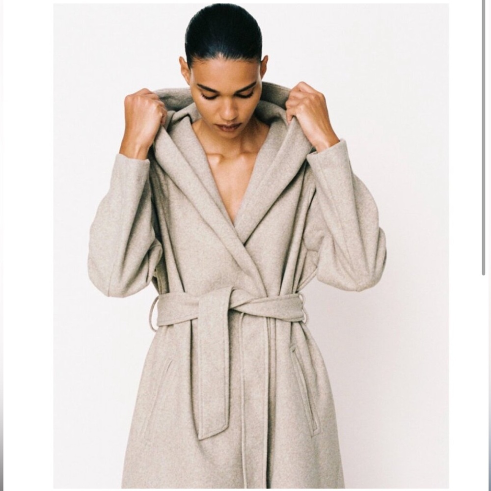 Zara beige Hooded Wrap Dress Coat
